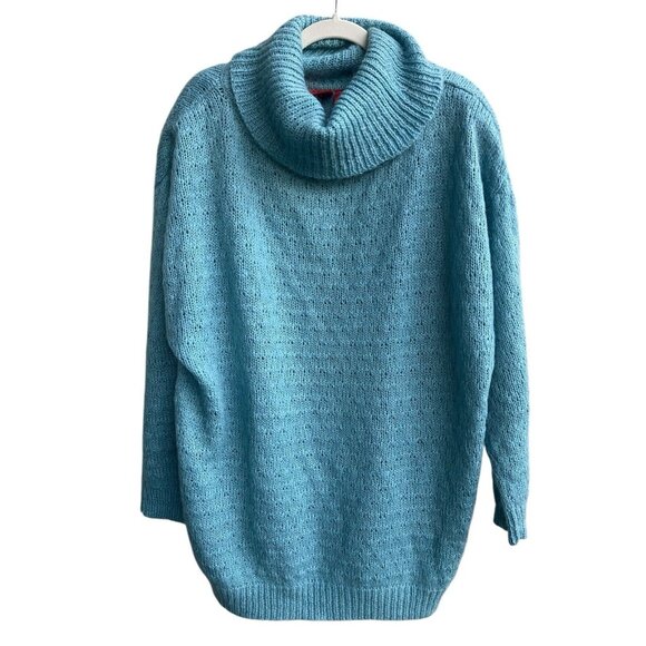 Vintage 80s Blue Cowl Neck Long Sweater Mohair Blend Size‎ L Cozy Shoulder Pads - Picture 1 of 7